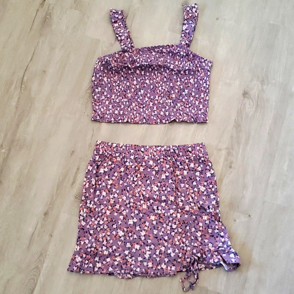 Hippie Rose Purple Floral 2 Piece Set NWOT